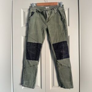 Free People Army Green‎ Brushed Cotton Denim Tapestry Patches Women’s Size 4